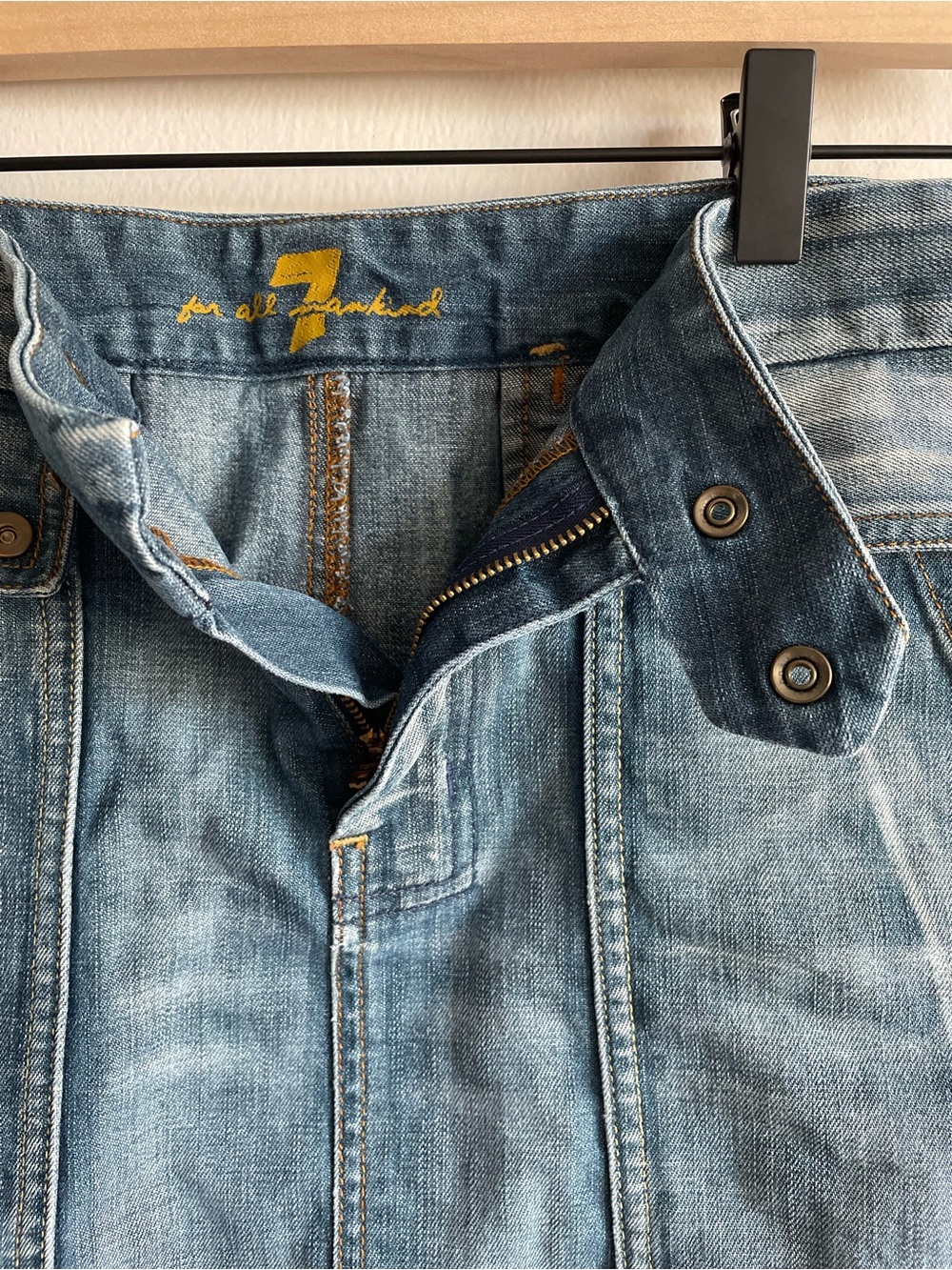 7 for all mankind a-line denim jean skirt large flap pockets rivets y2k 90s 30 - Picture 2 of 8